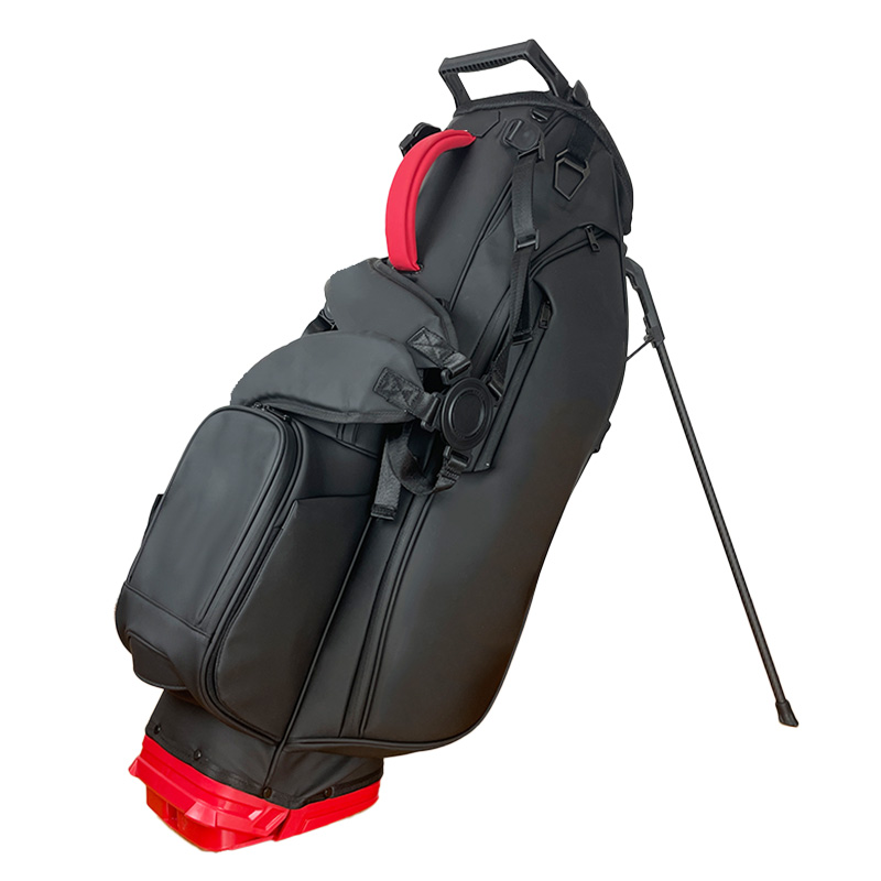 6-Way Black & Red Leather Lightest Stand Bag Golf