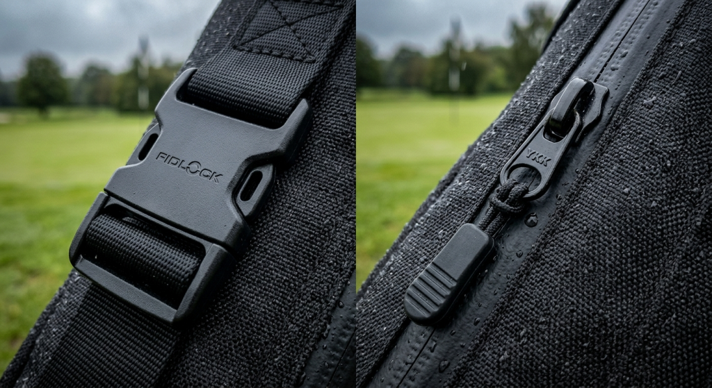 Premium marine-grade hardware and waterproof zippers on the best golf bag