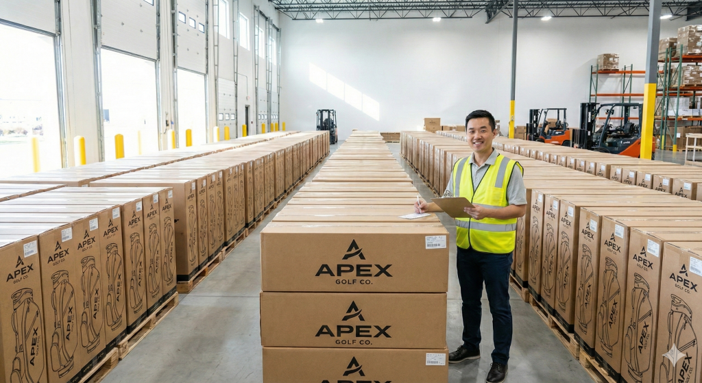 Quality control inspector testing custom golf bags at Chengsheng Golf bag factory.