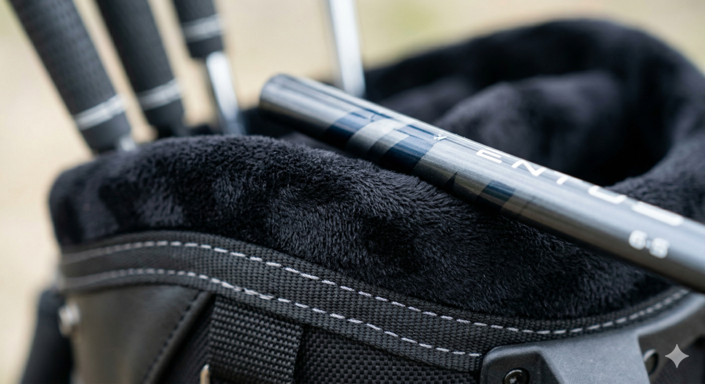 Black plush micro-velour lining on a golf bag top cuff